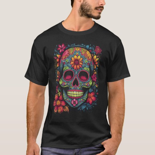 Colorful and Beautiful Sugar Skull T-shirt (Voorkant)