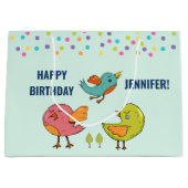 Colorful and Cute Whimsical Birds Trio Birthday Groot Cadeauzakje (Voorkant)