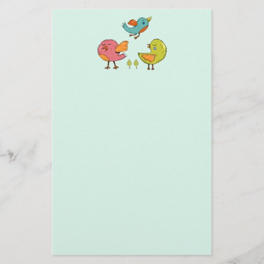 Colorful and Cute Whimsical Birds Trio Briefpapier (Voorkant)