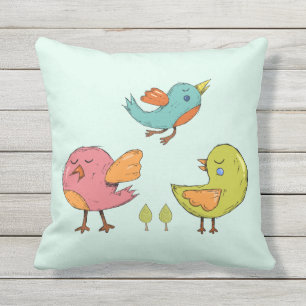 Colorful and Cute Whimsical Birds Trio Buitenkussen