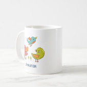 Colorful and Cute Whimsical Birds Trio Koffiemok (Voorkant links)