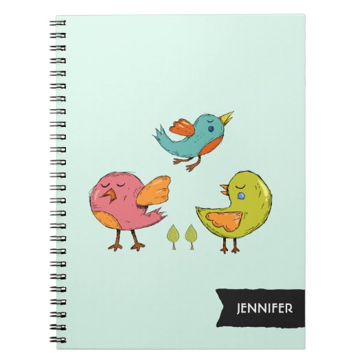 Colorful and Cute Whimsical Birds Trio Notitieboek (Voorkant)
