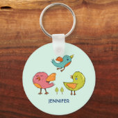 Colorful and Cute Whimsical Birds Trio Sleutelhanger (Voorkant)