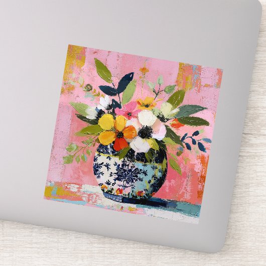 Colorful and Vibrant Vase of Flowers Sticker (Detail)
