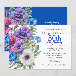 Colorful Anemone Flower 80th Birthday Invite Kaart