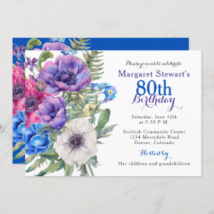 Colorful Anemone Flower 80th Birthday Invite Kaart