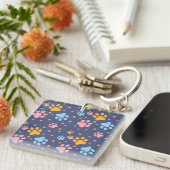 Colorful Animal Paw Prints Pattern Sleutelhanger (Voorkant Rechts)