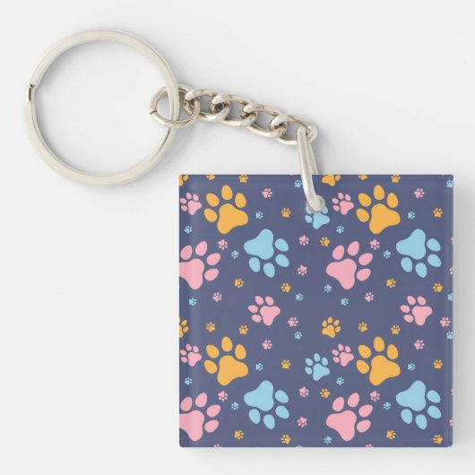 Colorful Animal Paw Prints Pattern Sleutelhanger (voorkant)