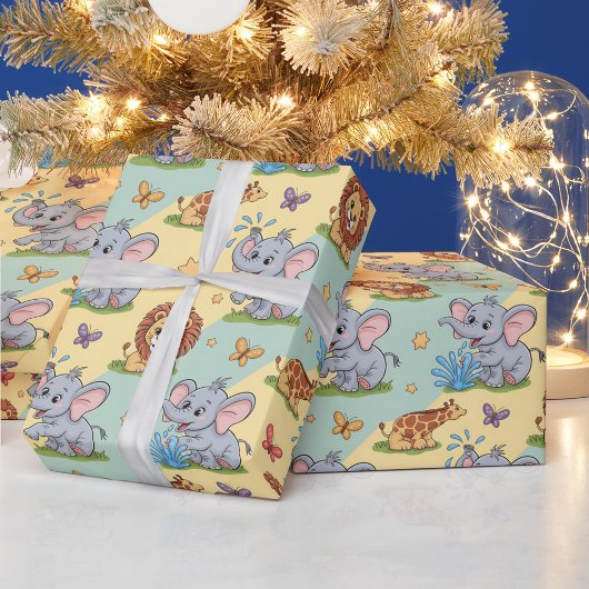 Colorful animal-themed wrapping paper cadeaupapier