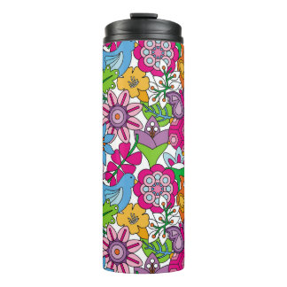 Colorful animals and flowers vintage seamless patt thermosbeker