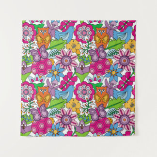 Colorful animals and flowers vintage seamless patt wandkleed