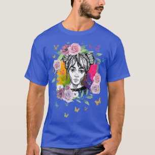 Colorful Anime Girl met Butterflies en Rozen T-shirt