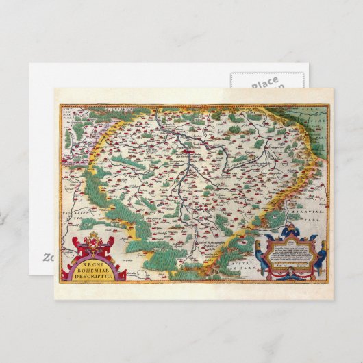 Colorful  Antiek Map of Bohemia Briefkaart (Voorkant / Achterkant)