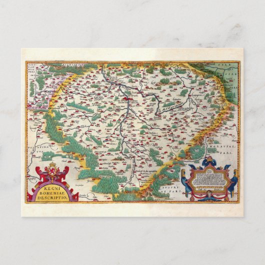 Colorful  Antiek Map of Bohemia Briefkaart (Voorkant)