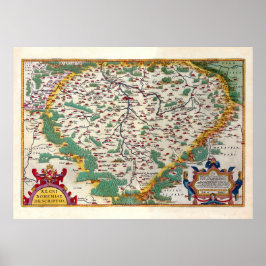 Colorful  Antiek Map of Bohemia Poster
