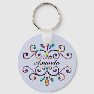Colorful any Letter Name Elegant Swirls Design Sleutelhanger