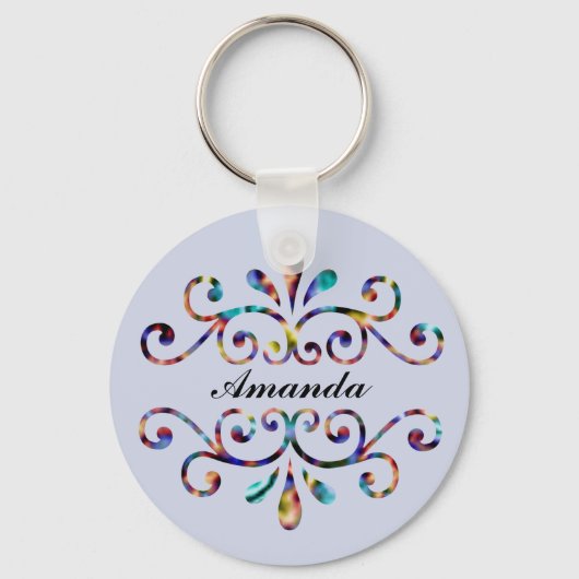 Colorful any Letter Name Elegant Swirls Design Sleutelhanger (Voorkant)