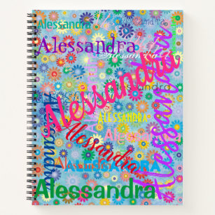 Colorful any Name Collage with Flowers Spiral Notitieboek