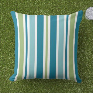 Colorful Aqua Blauwgroen Green Summer Stripes Patt Buitenkussen