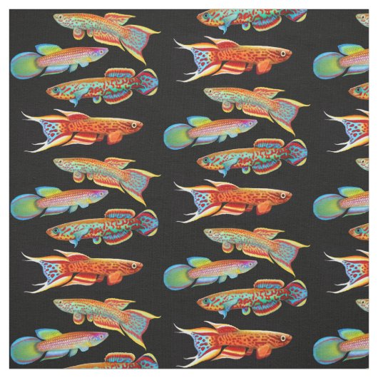 Colorful Aquarium Killifish Fabric Stof (Swatch)