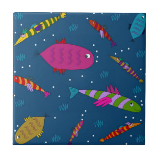 Colorful Aquatic Fish Whimsical Ceramic Tile Tegeltje