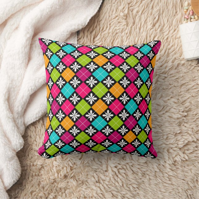 Colorful Argyle en Floral Pattern Jumbo Pillow Kussen (Deken)