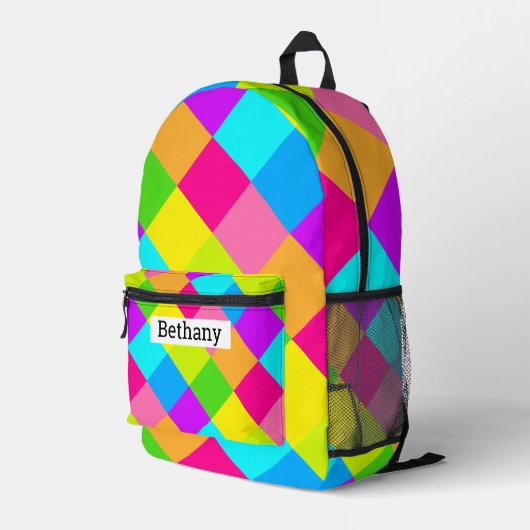 Colorful Argyle Pattern Bedrukte Rugzak (Achterkant Hoek Rechts)