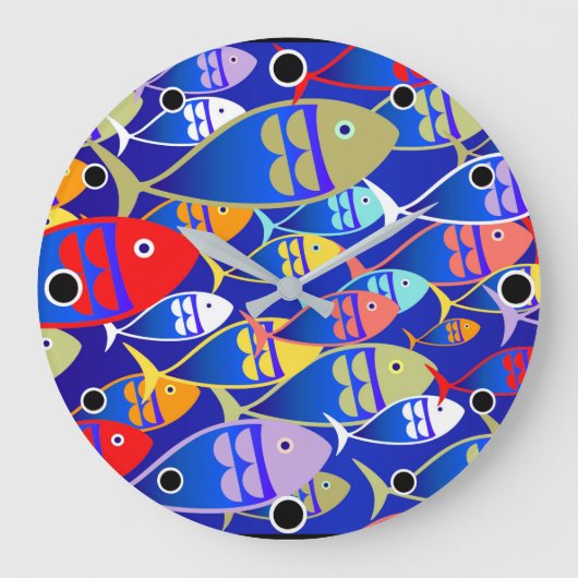 Colorful Art Deco Fish Design Grote Klok (Voorkant)