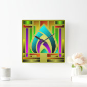 Colorful Art Deco Square Wall klok (Huis)