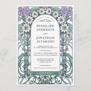 Colorful Art Nouveau Wedding Invitations (set #6) Kaart