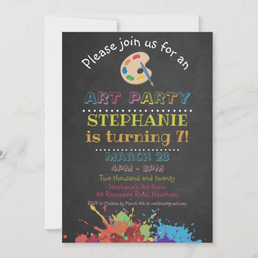 Colorful Art Party Ink Splash Chalkboard Birthday Kaart (Voorkant)