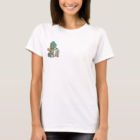 Colorful Artistic Chameleon Painter Cartoon T-shirt (Voorkant)