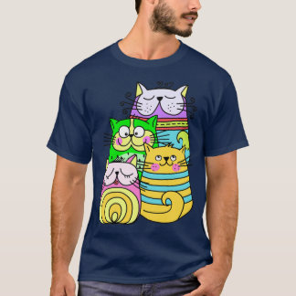 Colorful Artsy Collection of Doodle Cats T-shirt
