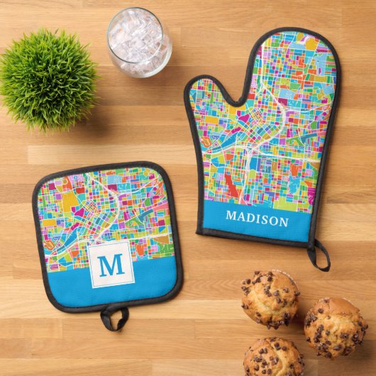 Colorful Atlanta Map Ovenwant & Pannenlap Set (Top down)