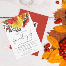 Colorful Autumn Florals QR Code Weddenschap Uitnod