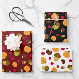 Colorful Autumn Herfst Pumpkin Berries Pattern Inpakpapier Vel