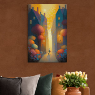 Colorful Autumn in Small Village AI Art Poster
