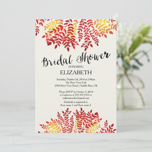 Colorful Autumn Leaves Bridal Shower Uitnodiging (Staand voorkant)