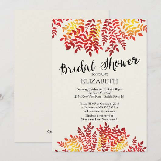 Colorful Autumn Leaves Bridal Shower Uitnodiging (Voorkant / Achterkant)