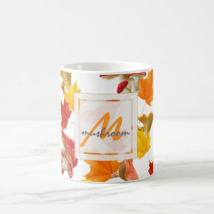 Colorful Autumn Leaves en Mushrooms Monogram Koffiemok
