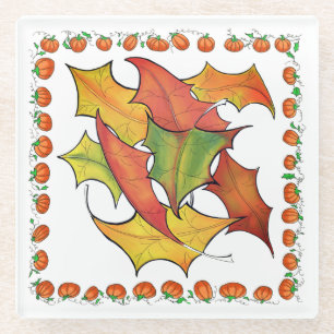 Colorful Autumn Leaves Herfst Pumpkins Glazen Onderzetter