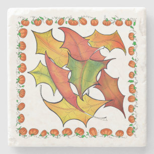 Colorful Autumn Leaves Herfst Pumpkins Stenen Onderzetter