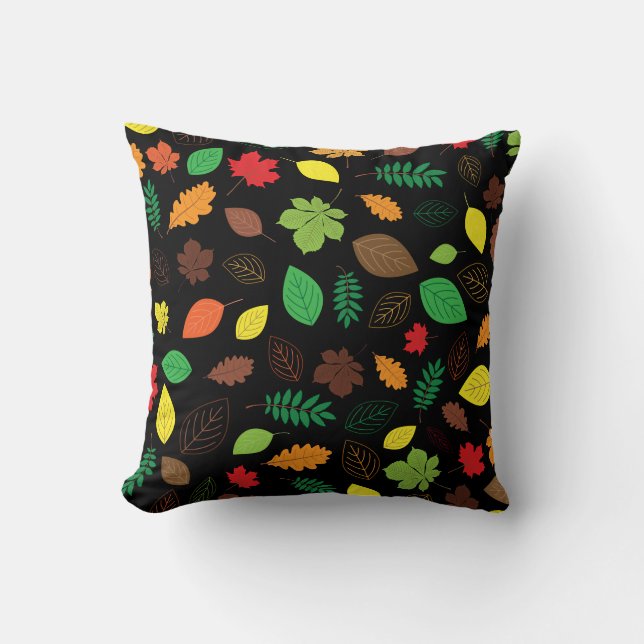 Colorful Autumn Leaves Pattern op Black Kussen (Voorkant)
