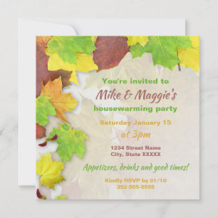 Colorful Autumn Leaves Printable Housewarming Kaart