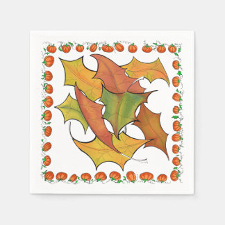 Colorful Autumn Leaves Pumpkins Paper Party Servet