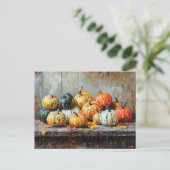 Colorful Autumn Pumpkins on Rustic Table Briefkaart (Staand voorkant)
