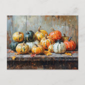 Colorful Autumn Pumpkins on Rustic Table Briefkaart (Voorkant)