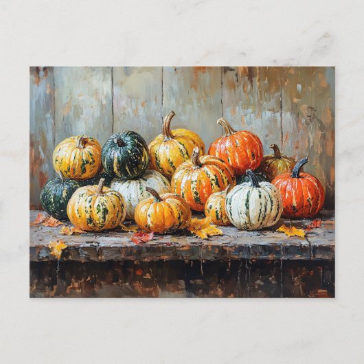 Colorful Autumn Pumpkins on Rustic Table Briefkaart (Voorkant)