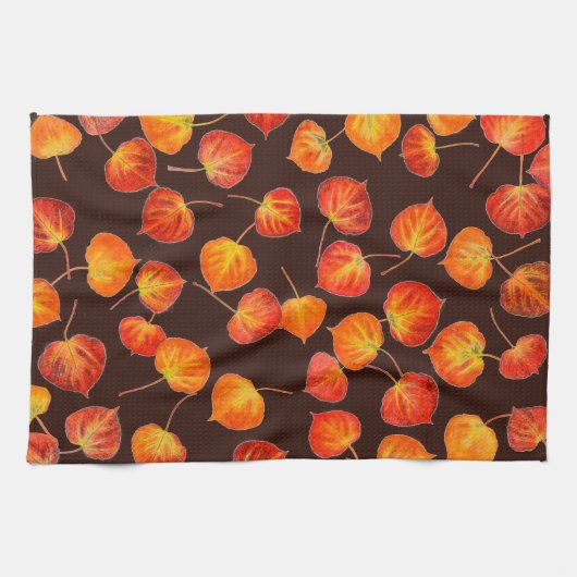 Colorful Autumn Quaking Aspen Leaves Theedoek (Horizontaal)