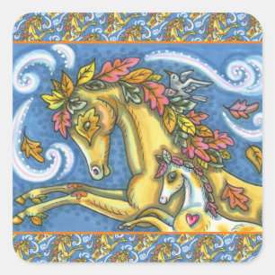 COLORFUL AUTUMN VERLAAT DE WHIMSISCHE HORSE EN KLO VIERKANTE STICKER